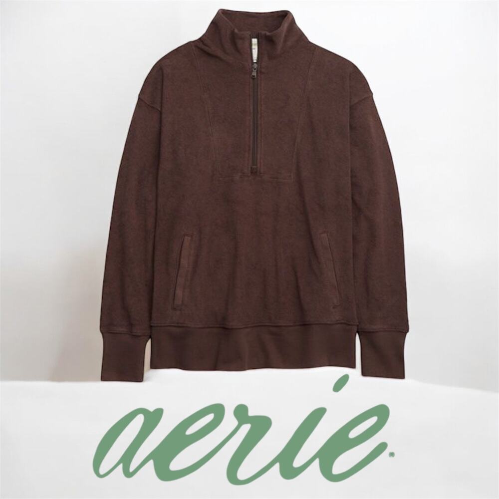 Aerie Offline -Terry Half Zip Sz XXL Women's Zip‎ Pockets Athleisure Long Sleeve